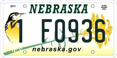 NE license plate 1F0936