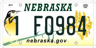 NE license plate 1F0984