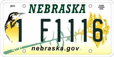 NE license plate 1F1116