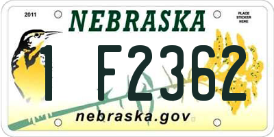 NE license plate 1F2362