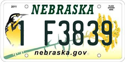 NE license plate 1F3839
