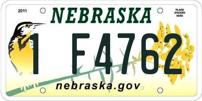 NE license plate 1F4762