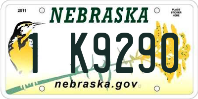 NE license plate 1K9290