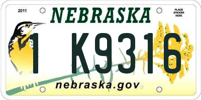 NE license plate 1K9316