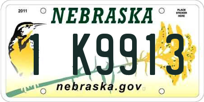 NE license plate 1K9913