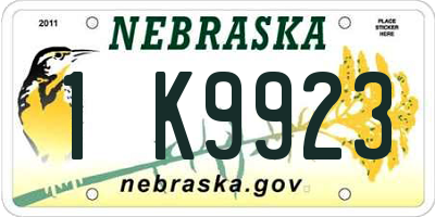 NE license plate 1K9923