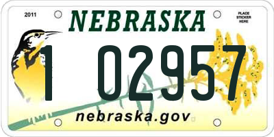 NE license plate 1O2957