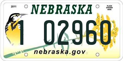 NE license plate 1O2960