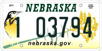 NE license plate 1O3794