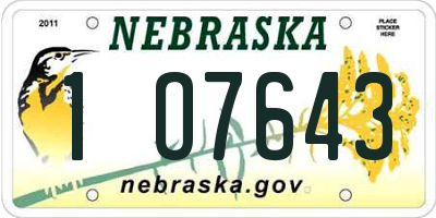NE license plate 1O7643