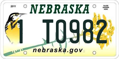 NE license plate 1T0982