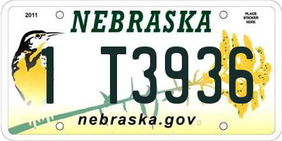 NE license plate 1T3936