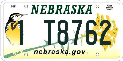 NE license plate 1T8762
