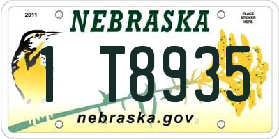 NE license plate 1T8935