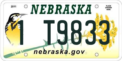 NE license plate 1T9833