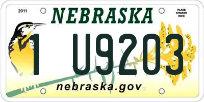 NE license plate 1U9203