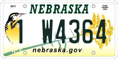 NE license plate 1W4364
