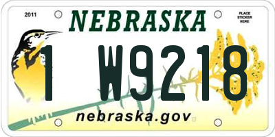 NE license plate 1W9218