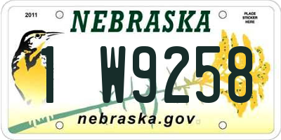 NE license plate 1W9258