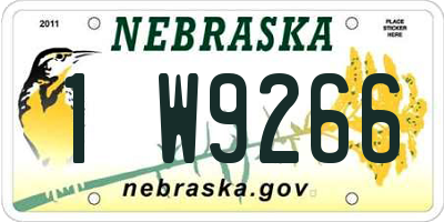 NE license plate 1W9266