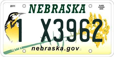NE license plate 1X3962