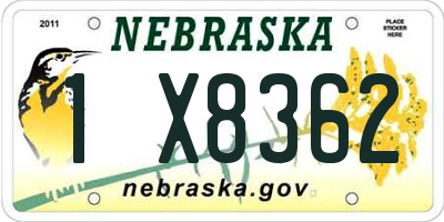 NE license plate 1X8362