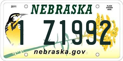 NE license plate 1Z1992