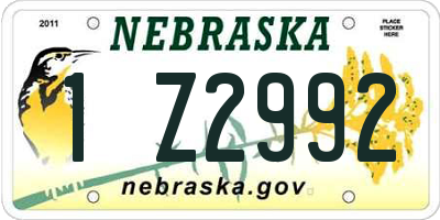 NE license plate 1Z2992