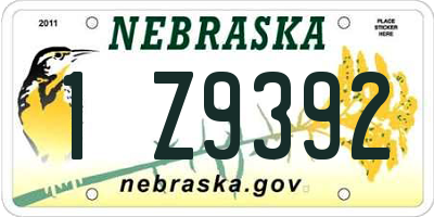 NE license plate 1Z9392