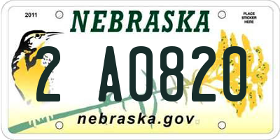 NE license plate 2A0820