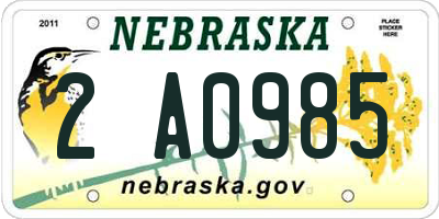NE license plate 2A0985