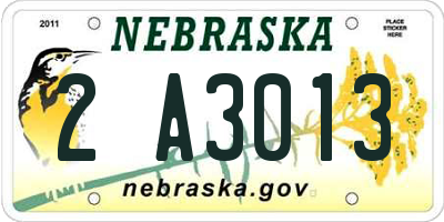 NE license plate 2A3013