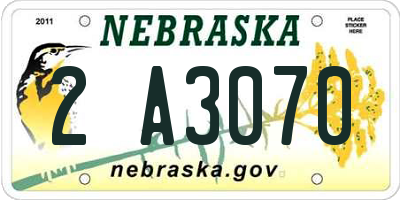 NE license plate 2A3070