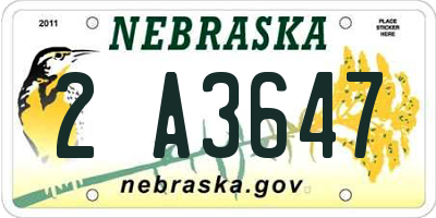 NE license plate 2A3647