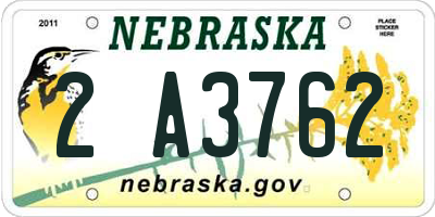 NE license plate 2A3762