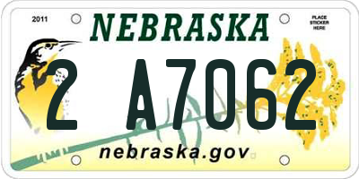 NE license plate 2A7062