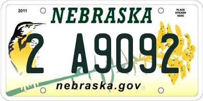 NE license plate 2A9092
