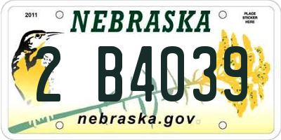 NE license plate 2B4039