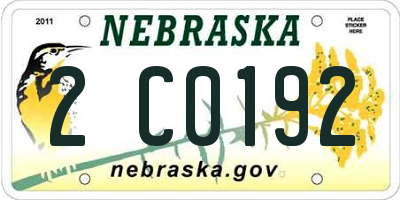 NE license plate 2C0192