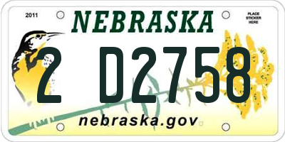 NE license plate 2D2758