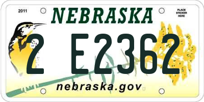NE license plate 2E2362