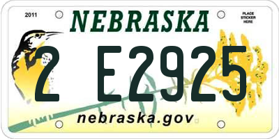 NE license plate 2E2925