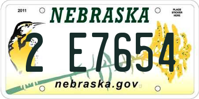 NE license plate 2E7654