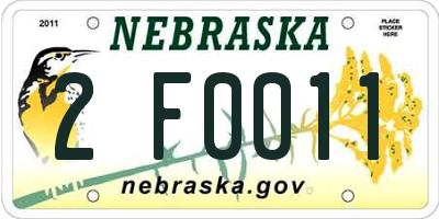 NE license plate 2F0011