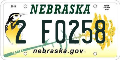 NE license plate 2F0258