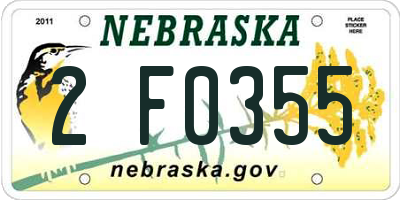 NE license plate 2F0355