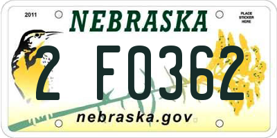 NE license plate 2F0362