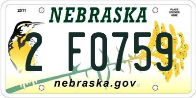 NE license plate 2F0759