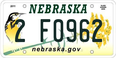 NE license plate 2F0962