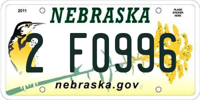 NE license plate 2F0996